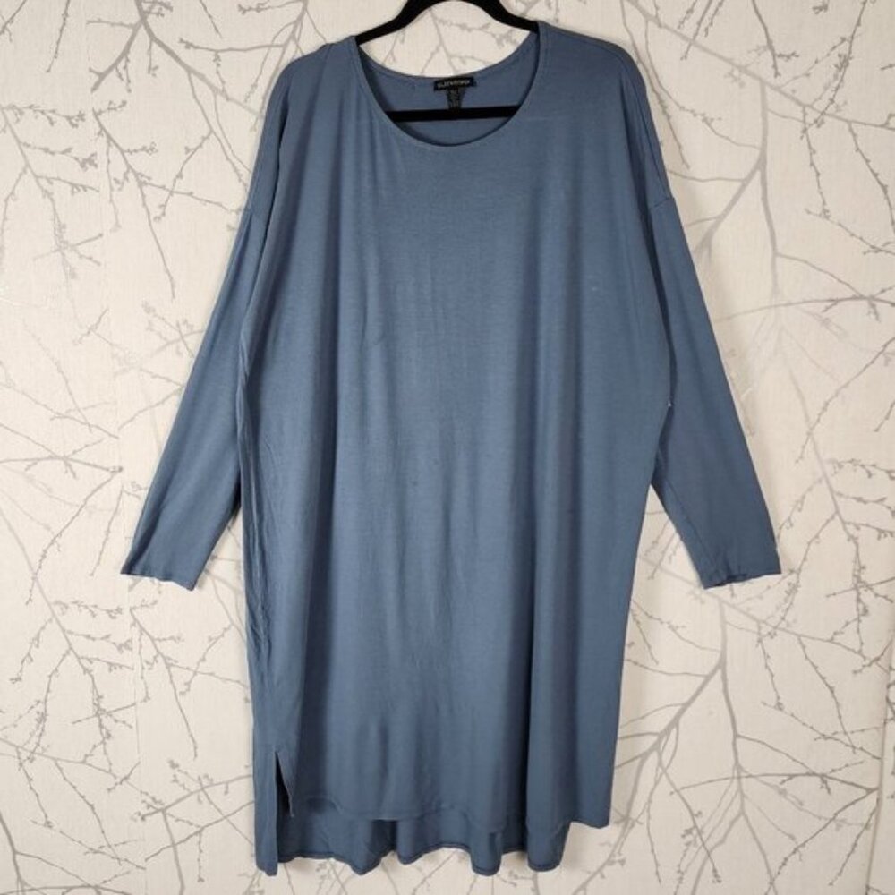 Eileen Fisher Blue Stretch Jersey Round Neck Long Sleeve Shift Dress